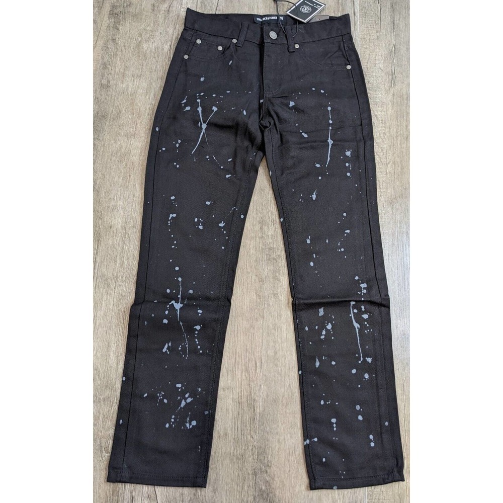 NWT Young Rich & Famous Straight Jeans Youth Size 16 Black Paint Splattered